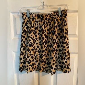 Loft Outlet Mini Skirt Women's SP Brown Black Leopard Print Elastic Waist Tiered